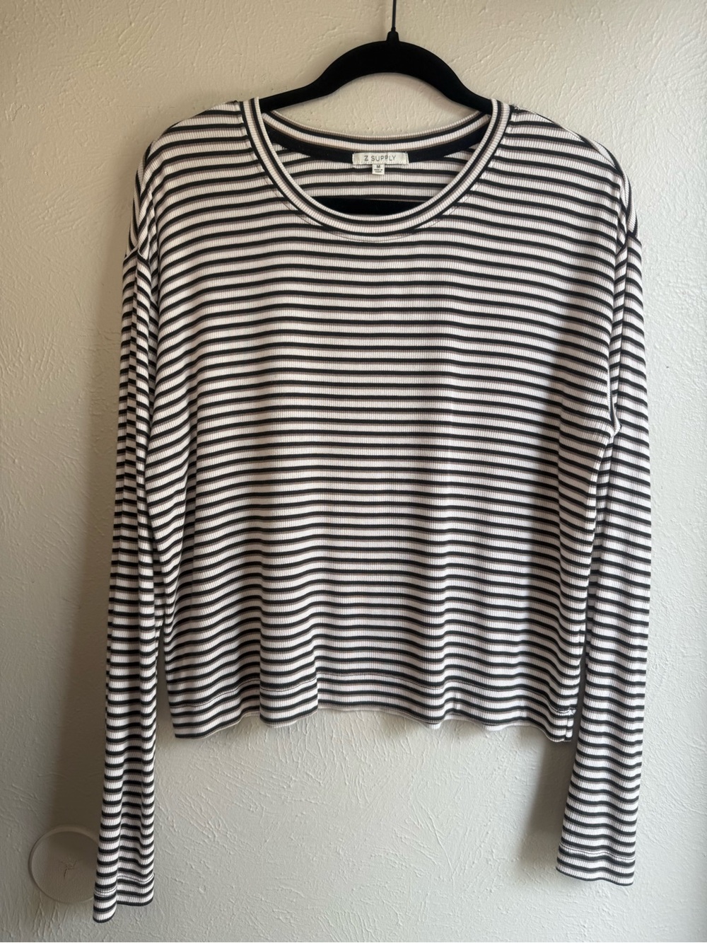 Z Supply Black & White Striped Long Sleeve Crew